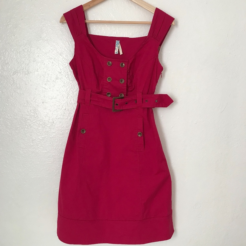 Anthropologie Maeve pink fit and flare midi dress